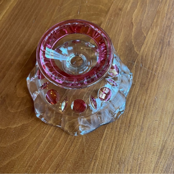 Vintage Cranberry and Clear Glass Compote Candy Dish Dresser Tray - Picture 3 of 8